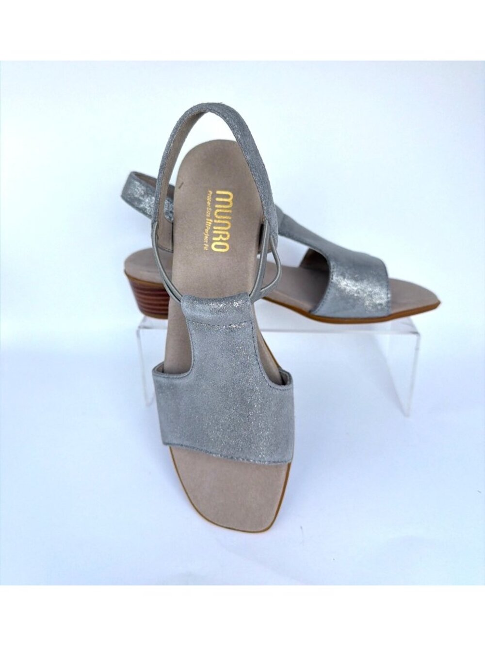 Munro Susan Gunmetal Metallic Gray Sandals Block Low Heel Slingback Size 8 Wide